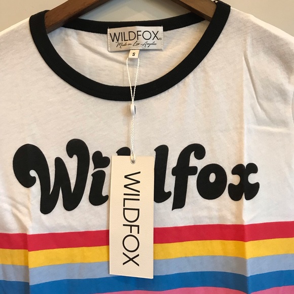 WILDFOX Striped California Logo Ringer Crew Tee - Picture 4 of 5